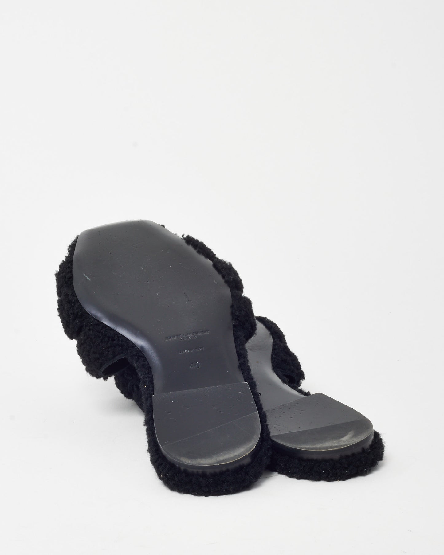 Saint Laurent Black Teddy Shearling Tribute Slide Sandals - 40