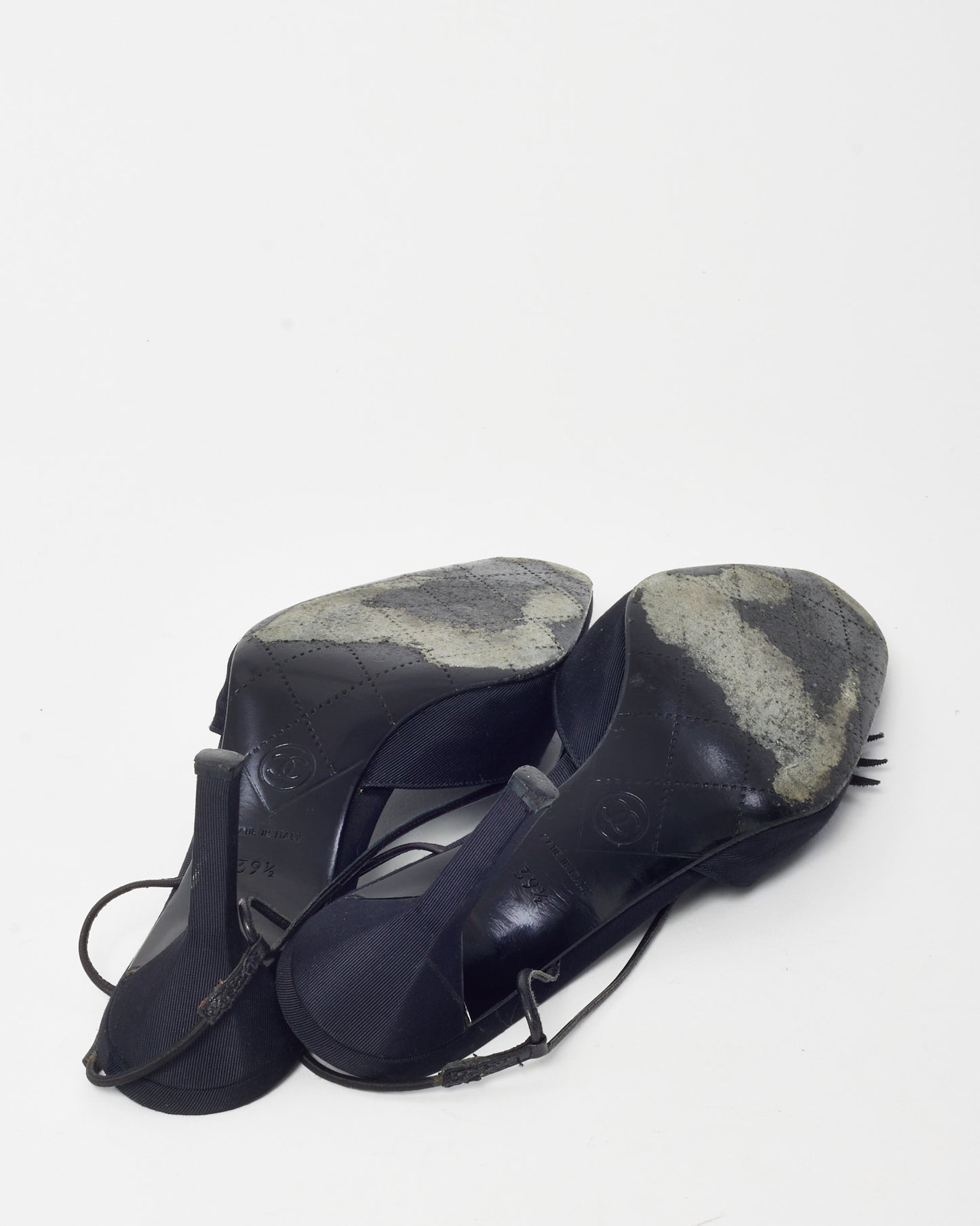 Chanel Vintage Black Grosgrain Pearl Camellia Flower Slingback Pumps - 39.5