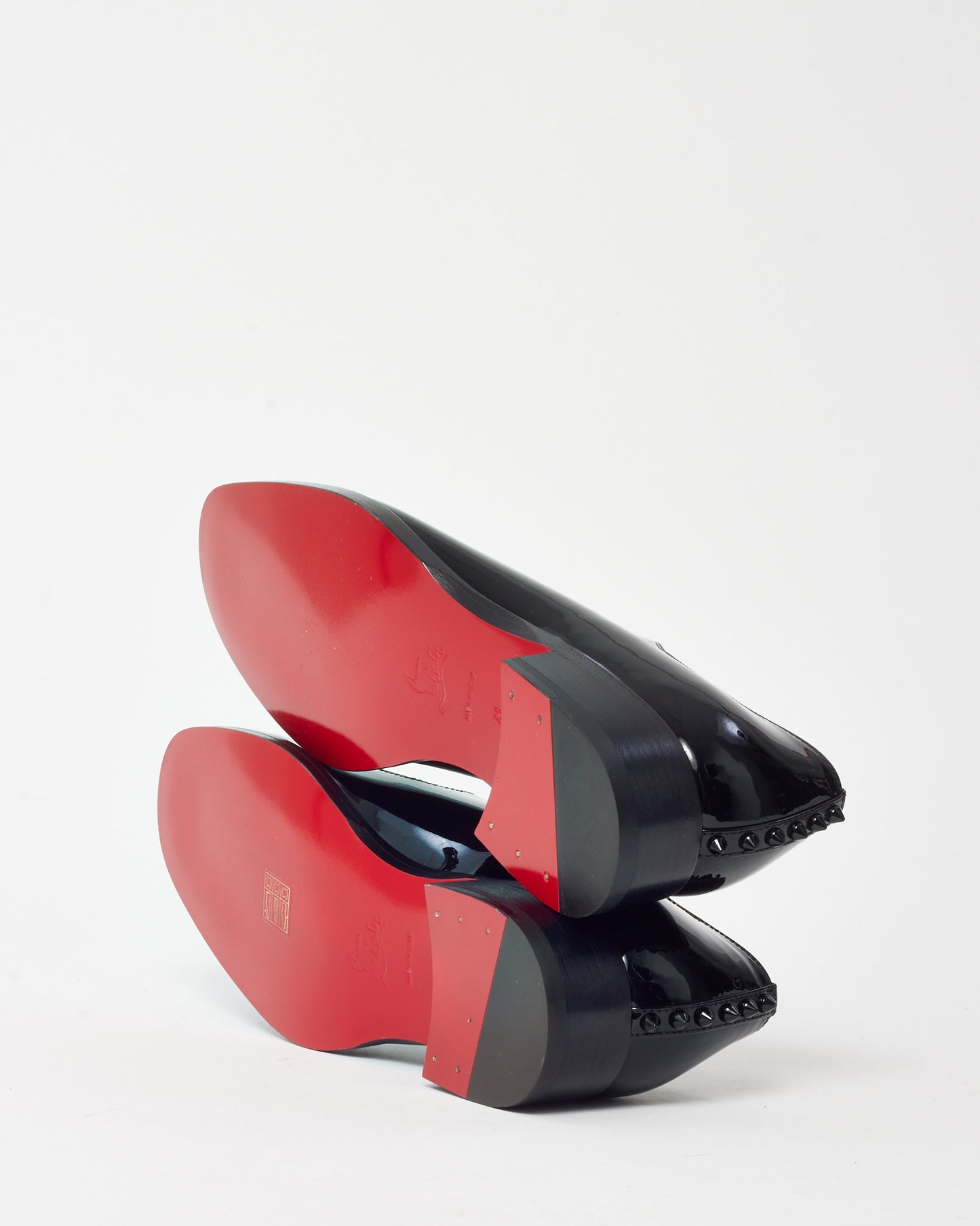 Christian Louboutin Men's Black Patent Leather and Suede Marco Spike Lace Up Loafers - 41 MEN