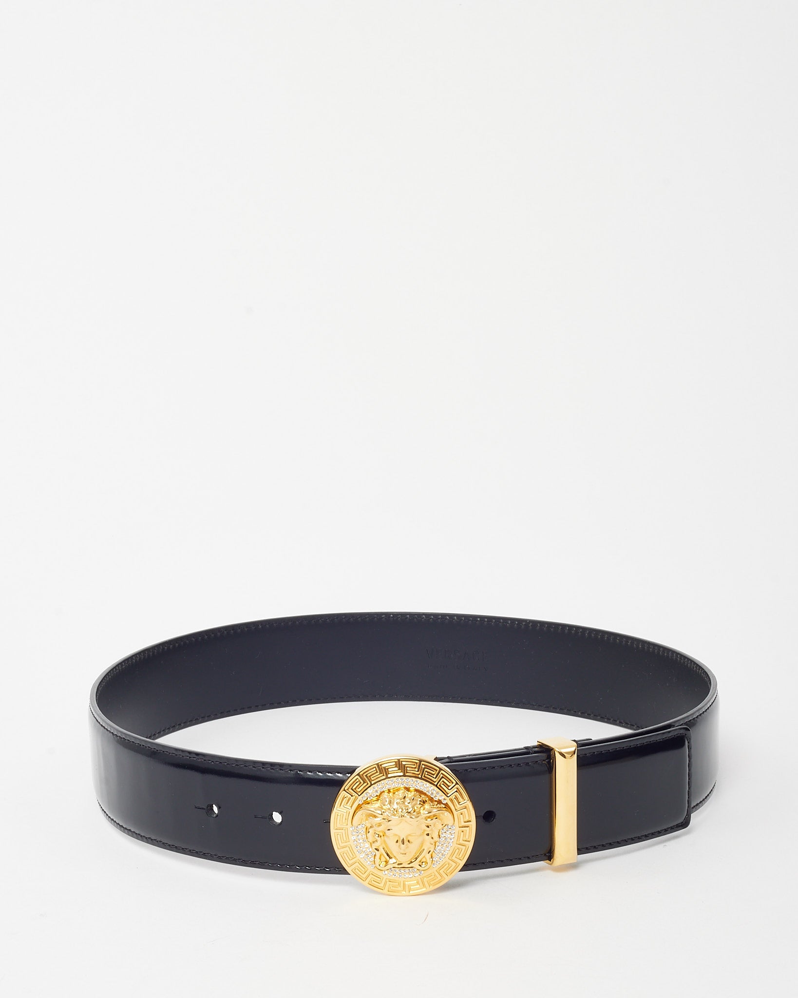 Buy Versace Black Leather La Medusa Crystal Palazzo Belt  display picture 1