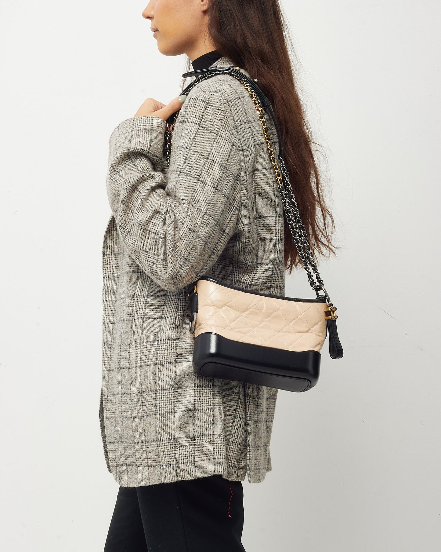 Chanel Beige and Black Quilted Leather Small Gabrielle Hobo Crossbody Bag