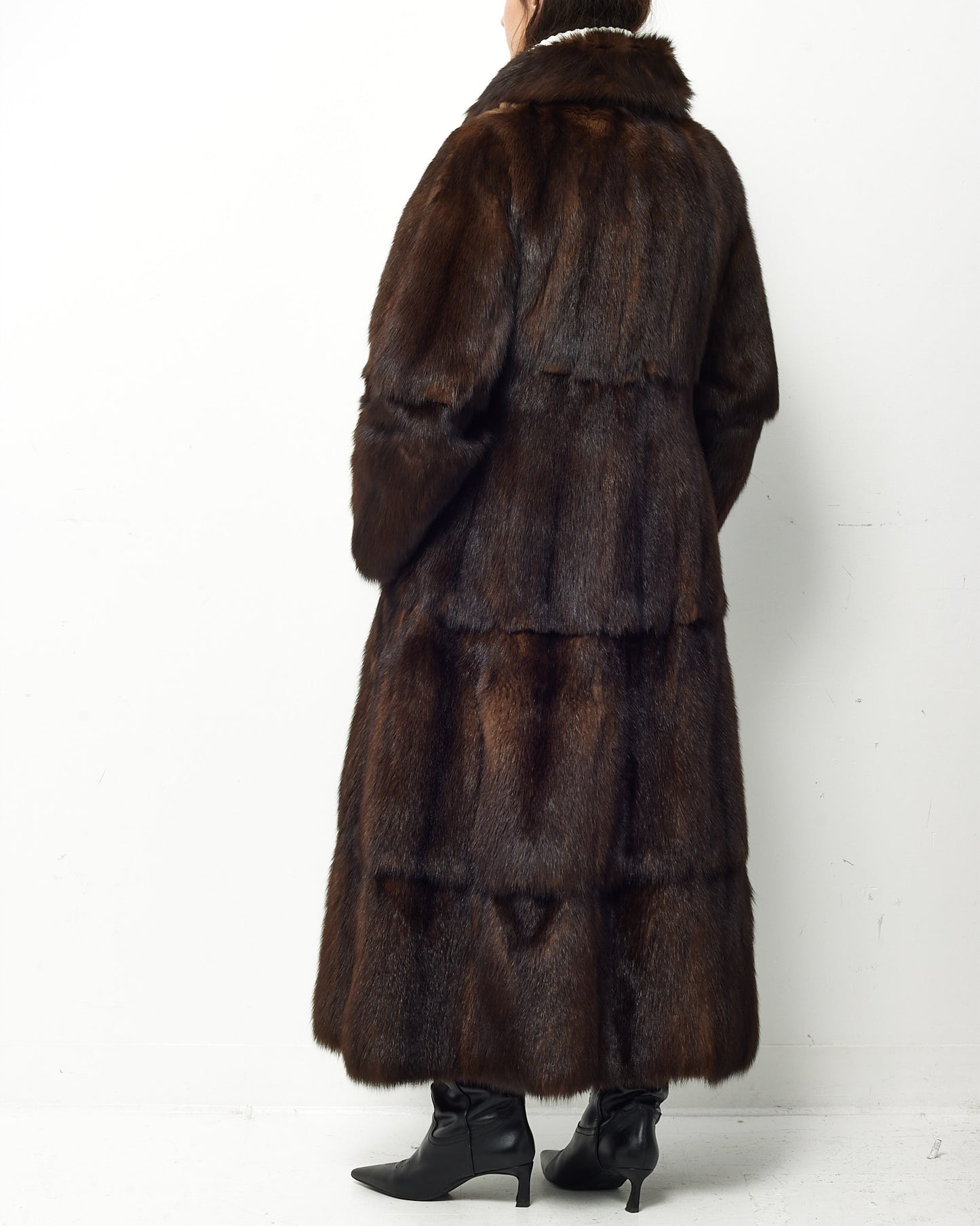 Pre-Owned Brown Russian Sable Fur Long Coat - M