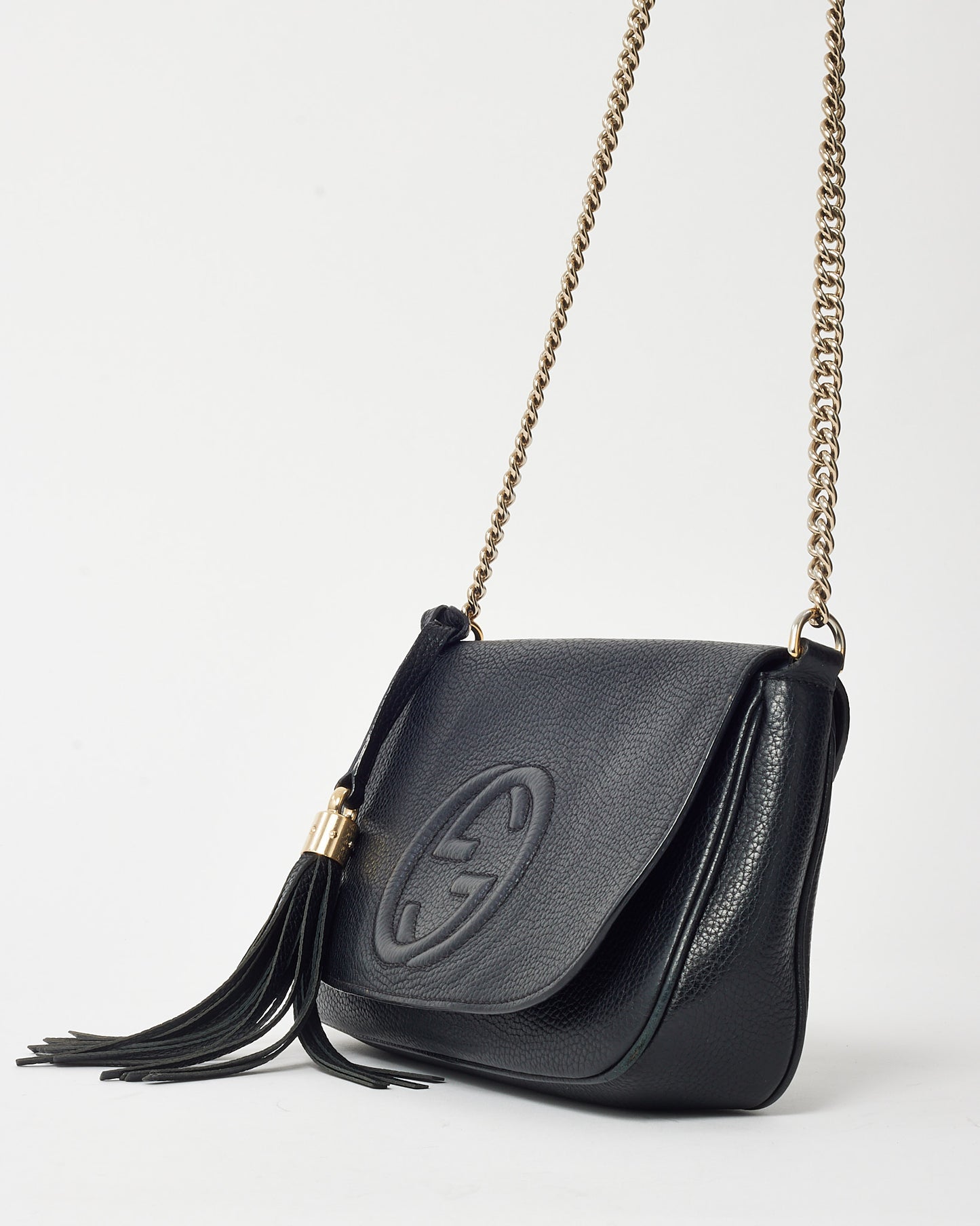 Gucci Black Pebbled Calfskin Leather Medium Soho Flap Crossbody