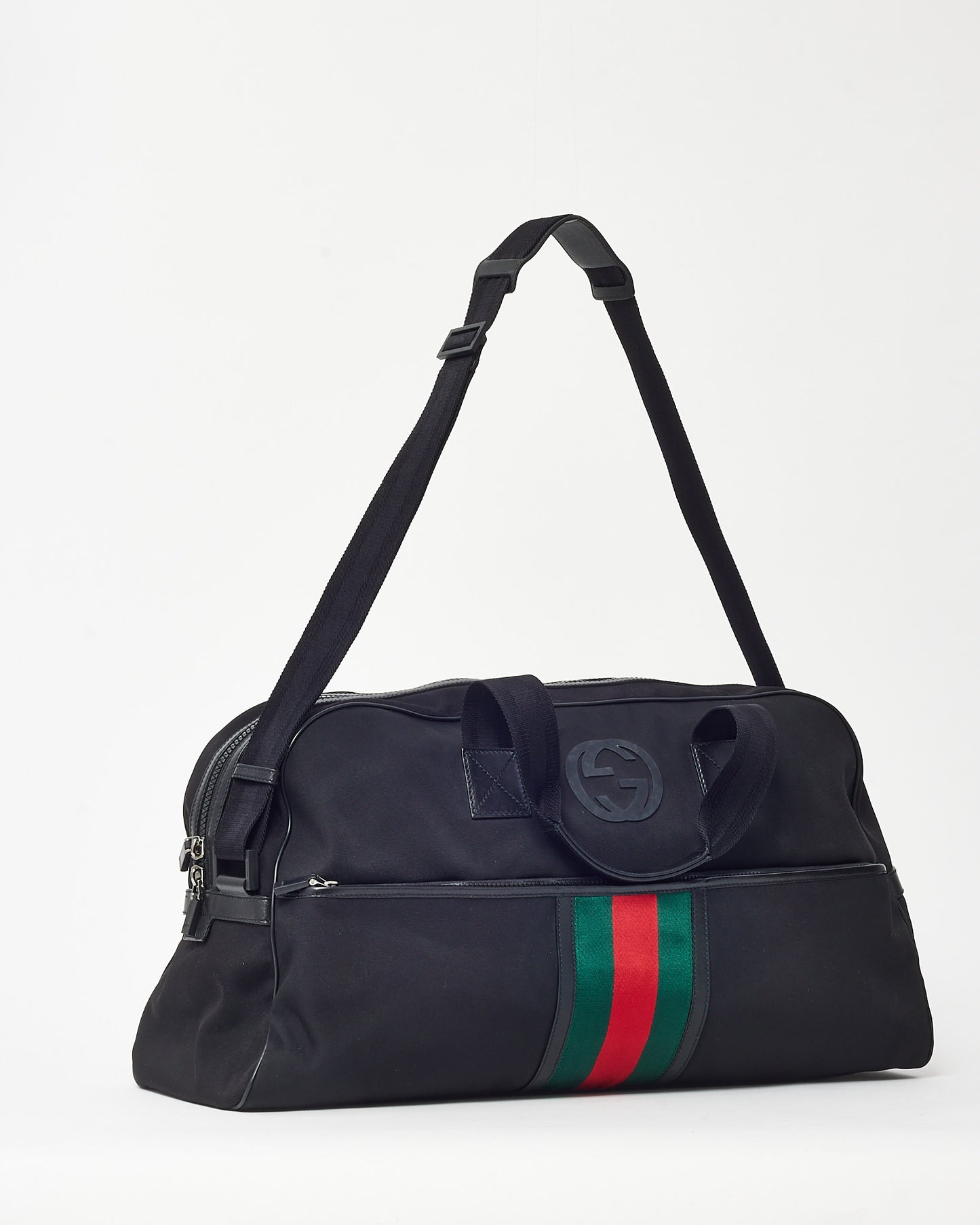 Gucci Black Techno Canvas Web Parana GG Logo Duffle Bag with Strap