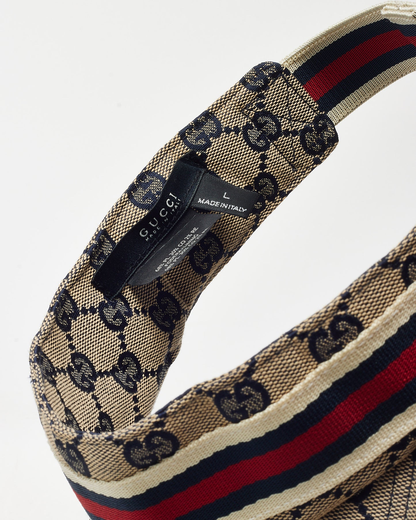 Gucci Beige and Navy GG Monogram Canvas Red and Navy Web Sherry Line Visor - L
