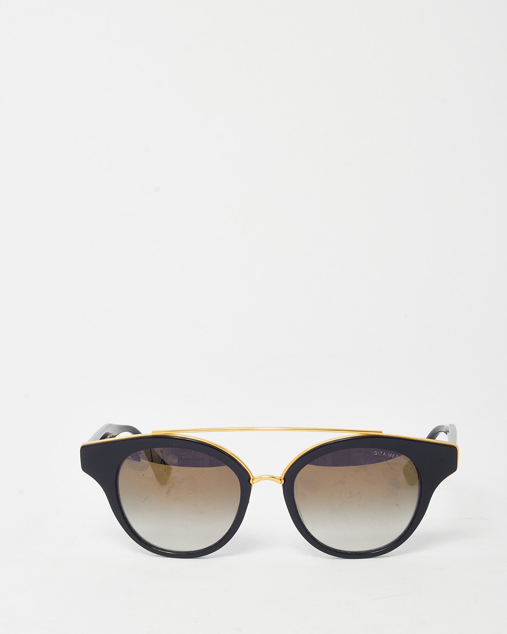 Buy DITA Black and Gold Medina 22023 Round Aviator Sunglasses 