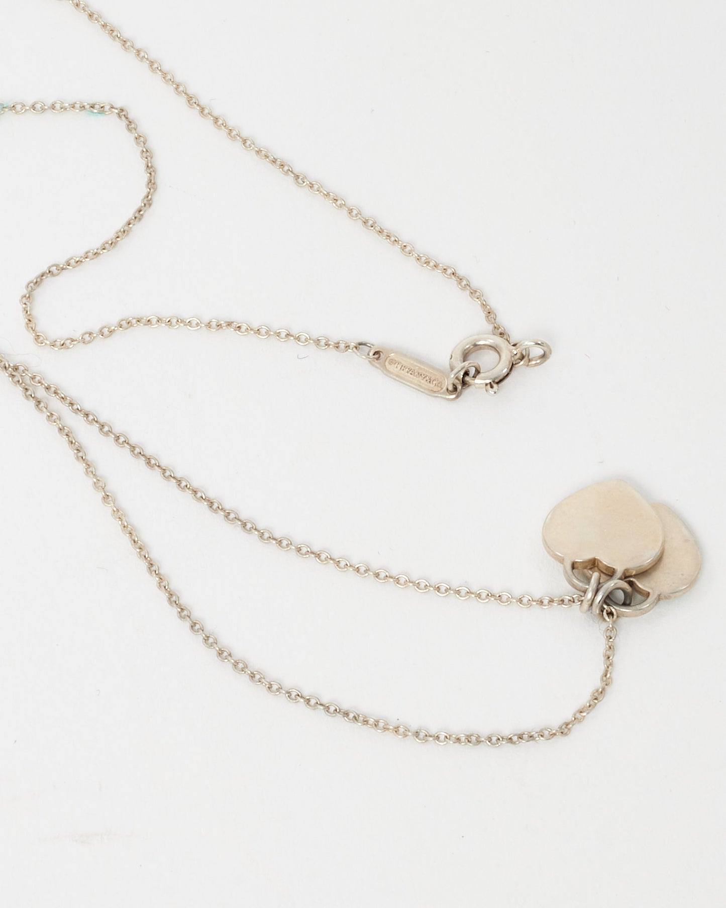 Tiffany & Co. Silver Mini Tiffany Blue Double Heart Tag Pendant Necklace