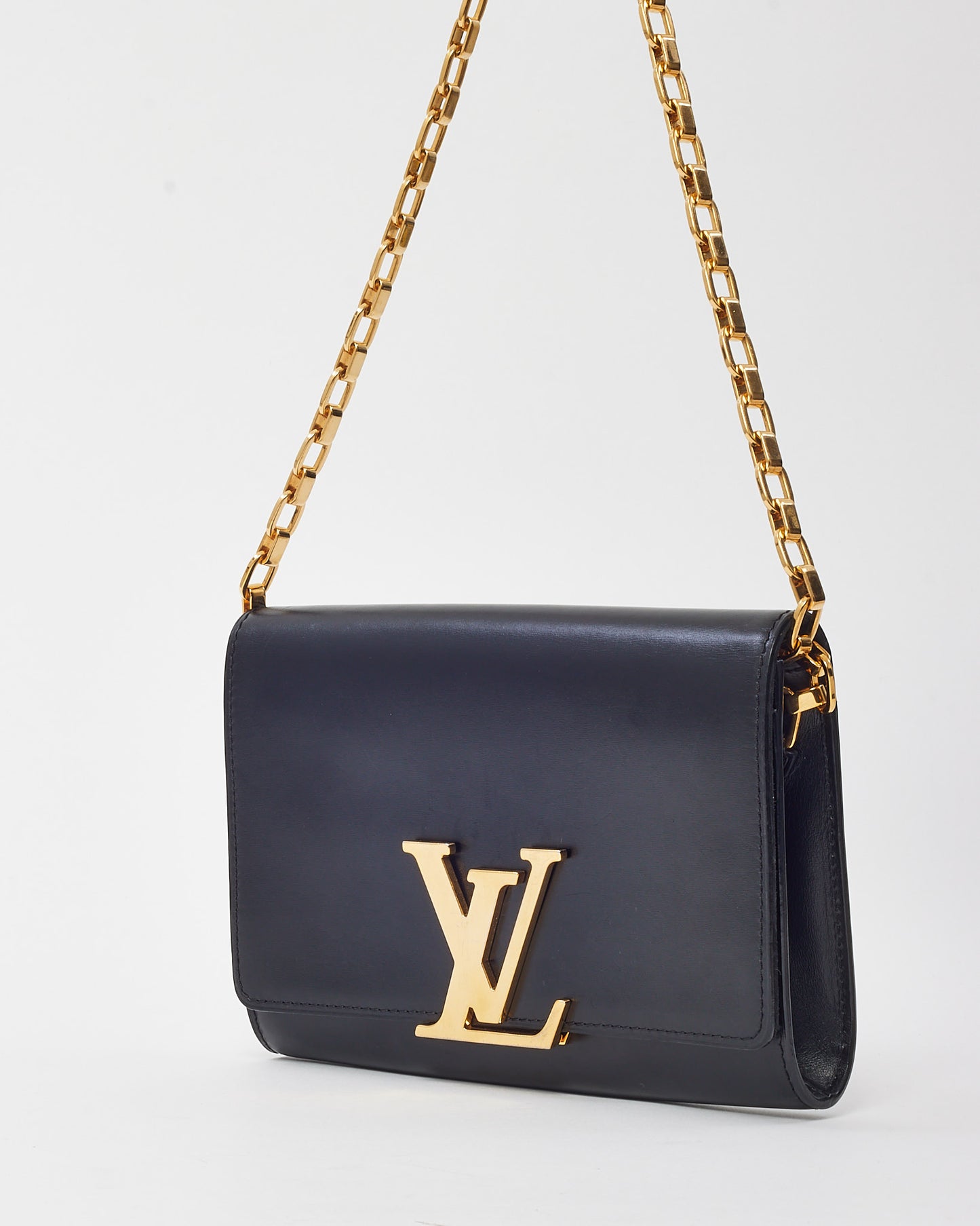 Louis Vuitton Black Calfskin Leather Louise Lockme Chain Shoulder Bag MM