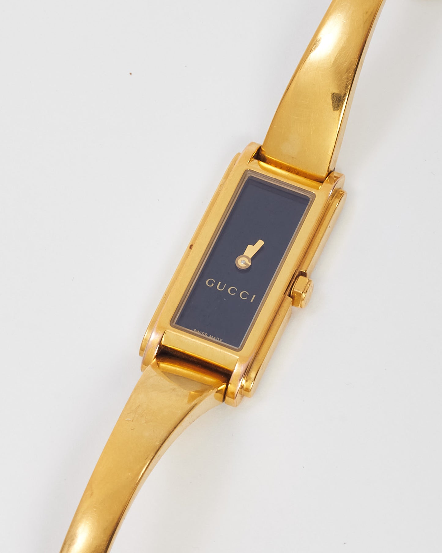 Gucci Gold Plated Black Dial G-Line 109 Bangle Watch