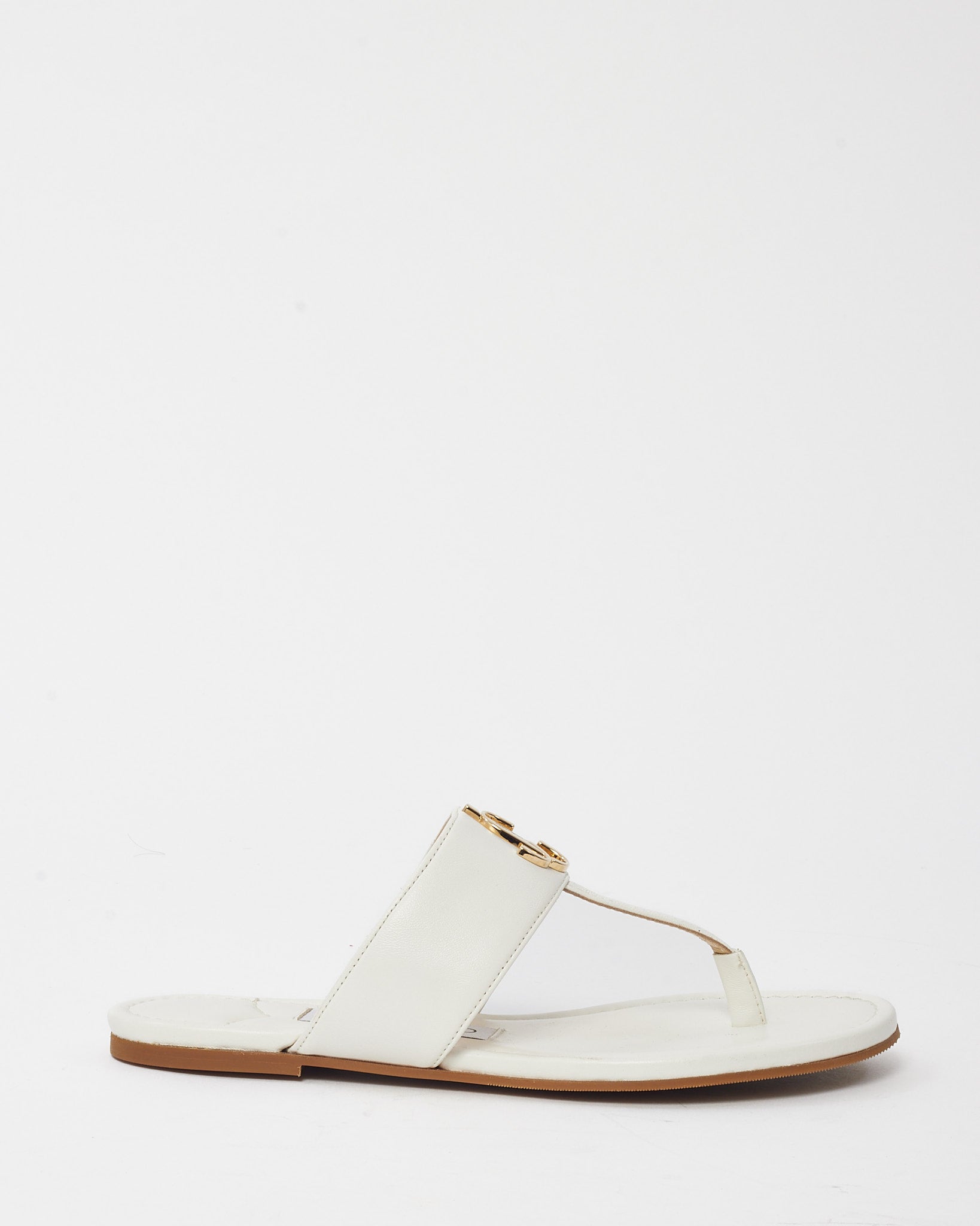 Buy Jimmy Choo White Leather Gold JC Logo Flat Sandals - 35