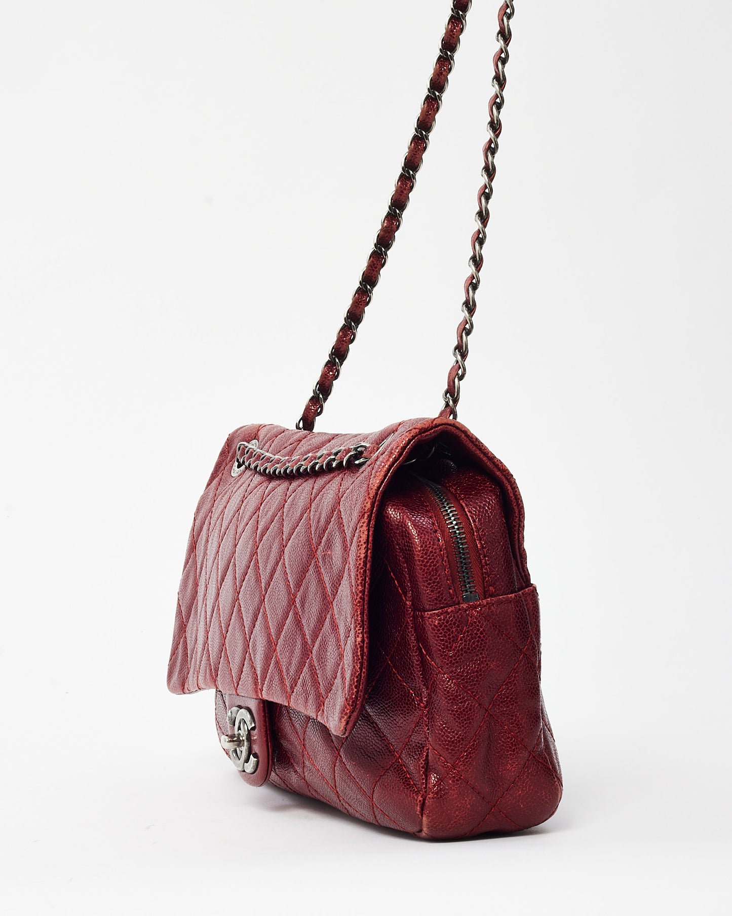 Chanel Burgundy Red Quilted Caviar Leather Jumbo Easy Flap Shoulder Bag SHW