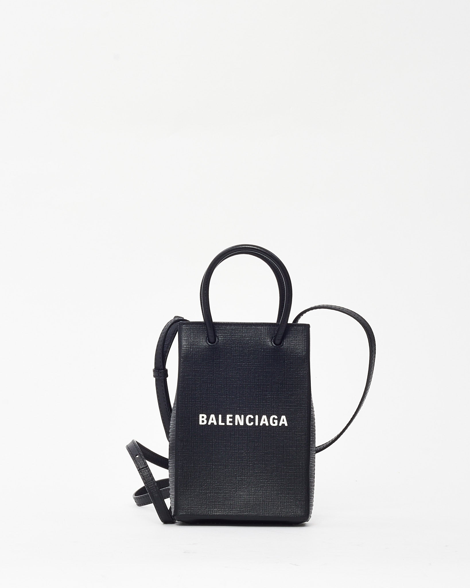 BALENCIAGA　レザーロゴフォンケース ブラック Balenciaga Black Logo-Print Leather Phone Case – RETYCHE