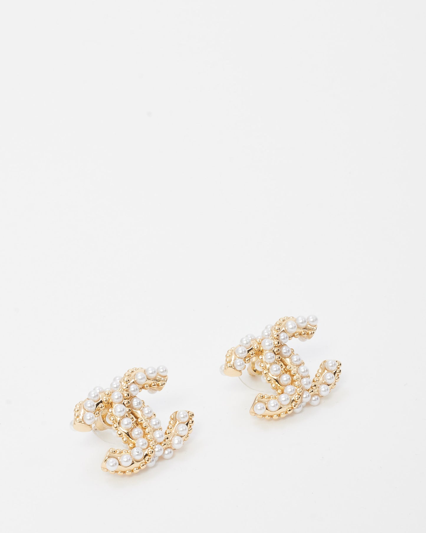 Chanel Gold Metal and Pearl Embellished CC Logo Earrings
