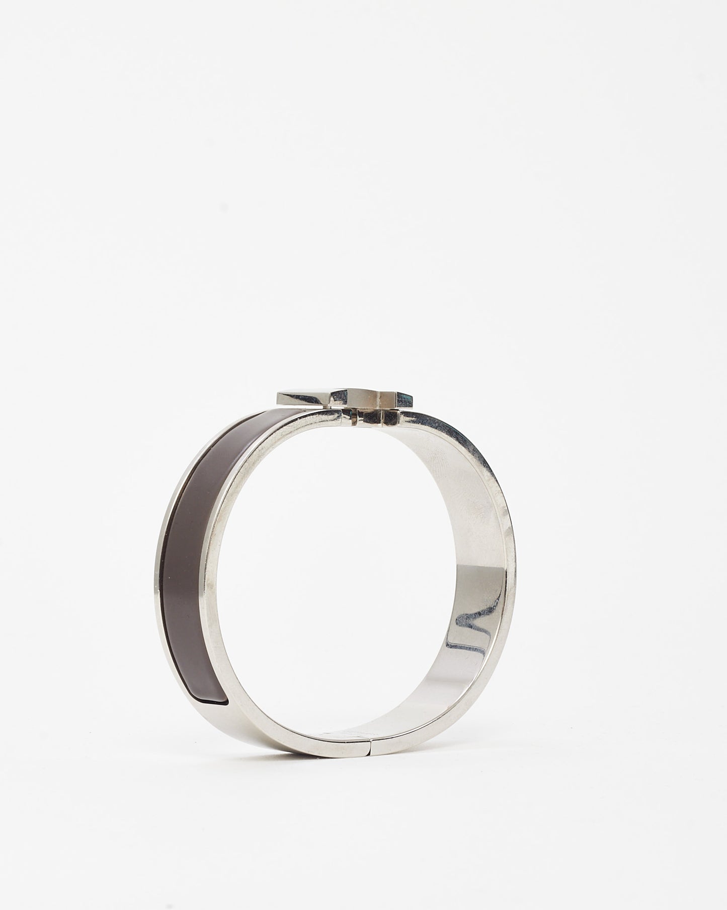 Hermès Silver and Grey Enamel Narrow Clic Clac Bracelet - GM