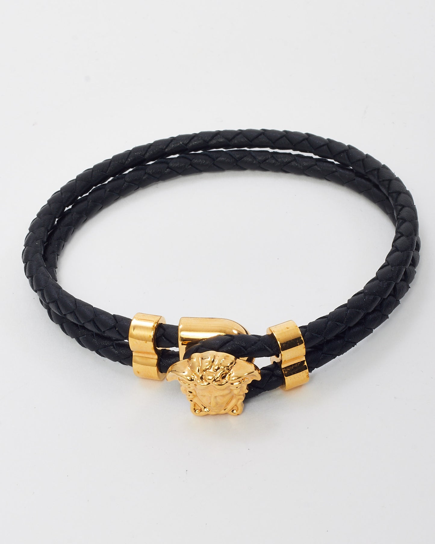 Versace Black Leather and Gold La Medusa Bracelet