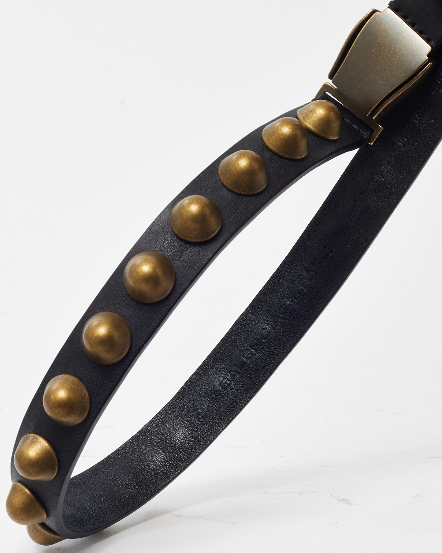 Balenciaga Black Leather Brushed Gold Studded Belt - 70/28