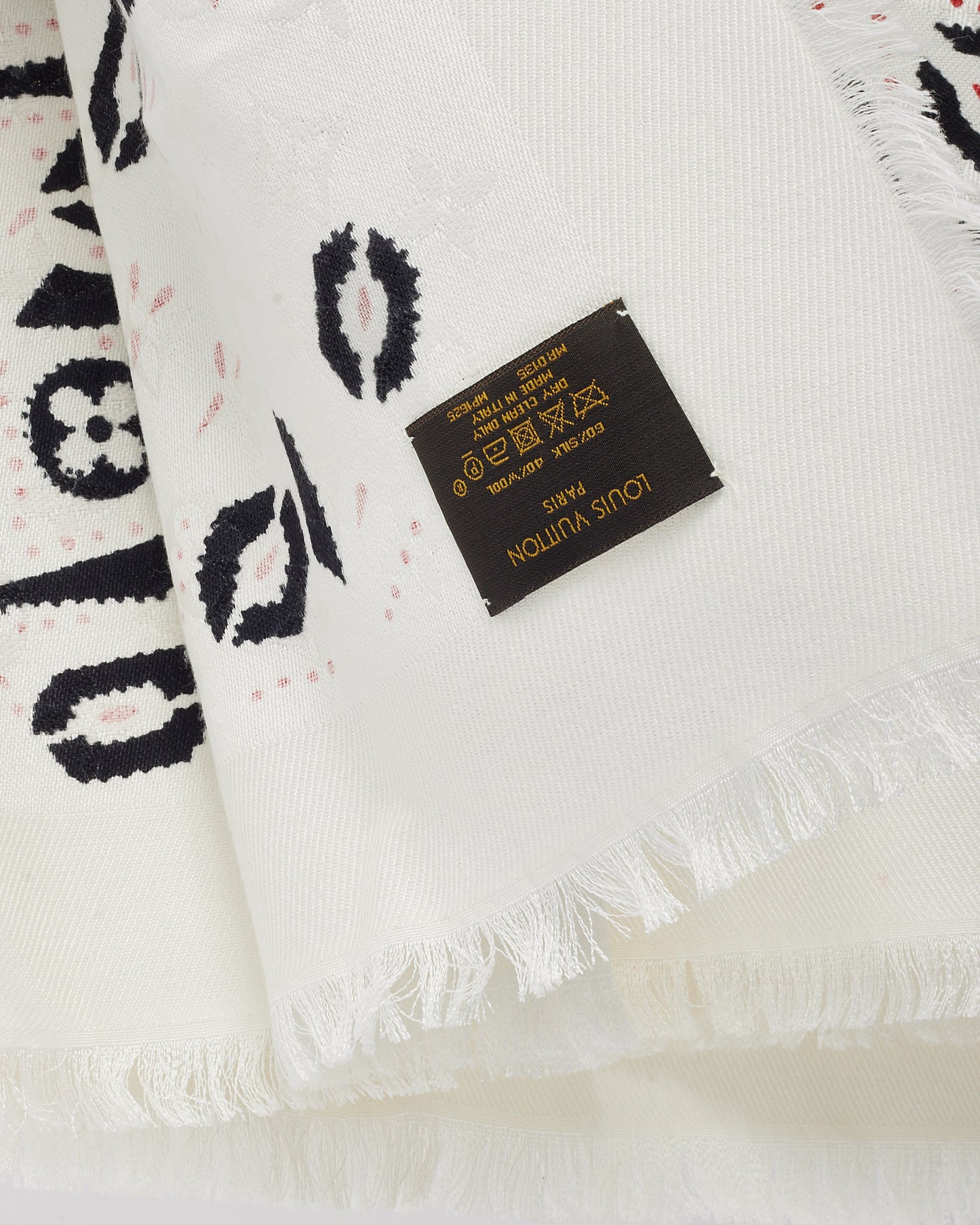 Louis Vuitton White/Black/Red Graphic Print and Monogram Wool/Silk Shawl Scarf