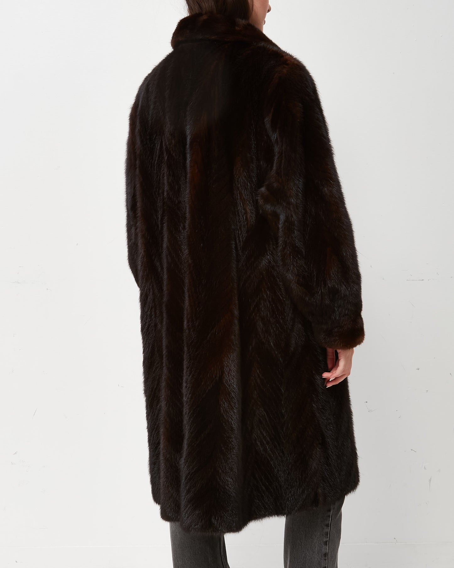 Pre-Owned Brown Chevron Mink Fur Mid-Length Coat - S/M