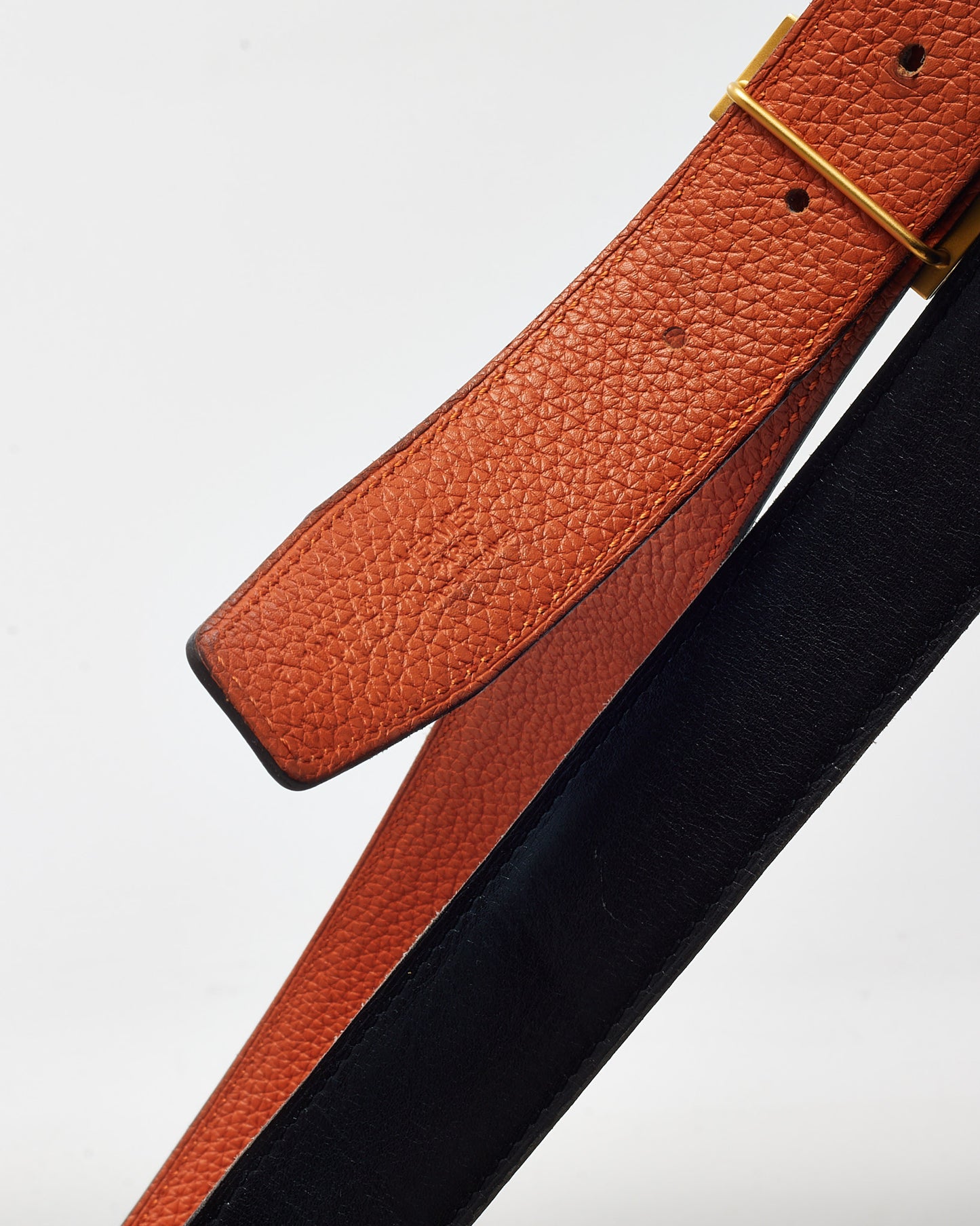 Hermès Orange Togo and Black Swift Leather Reversible 32mm Gold Martele H Belt - 100