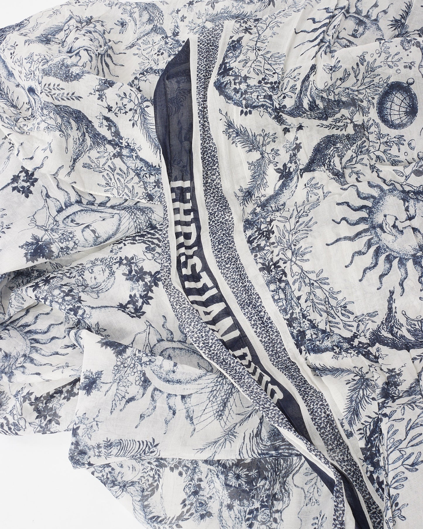 Dior Navy and White Toile De Jouy Soleil Cotton Scarf Shawl