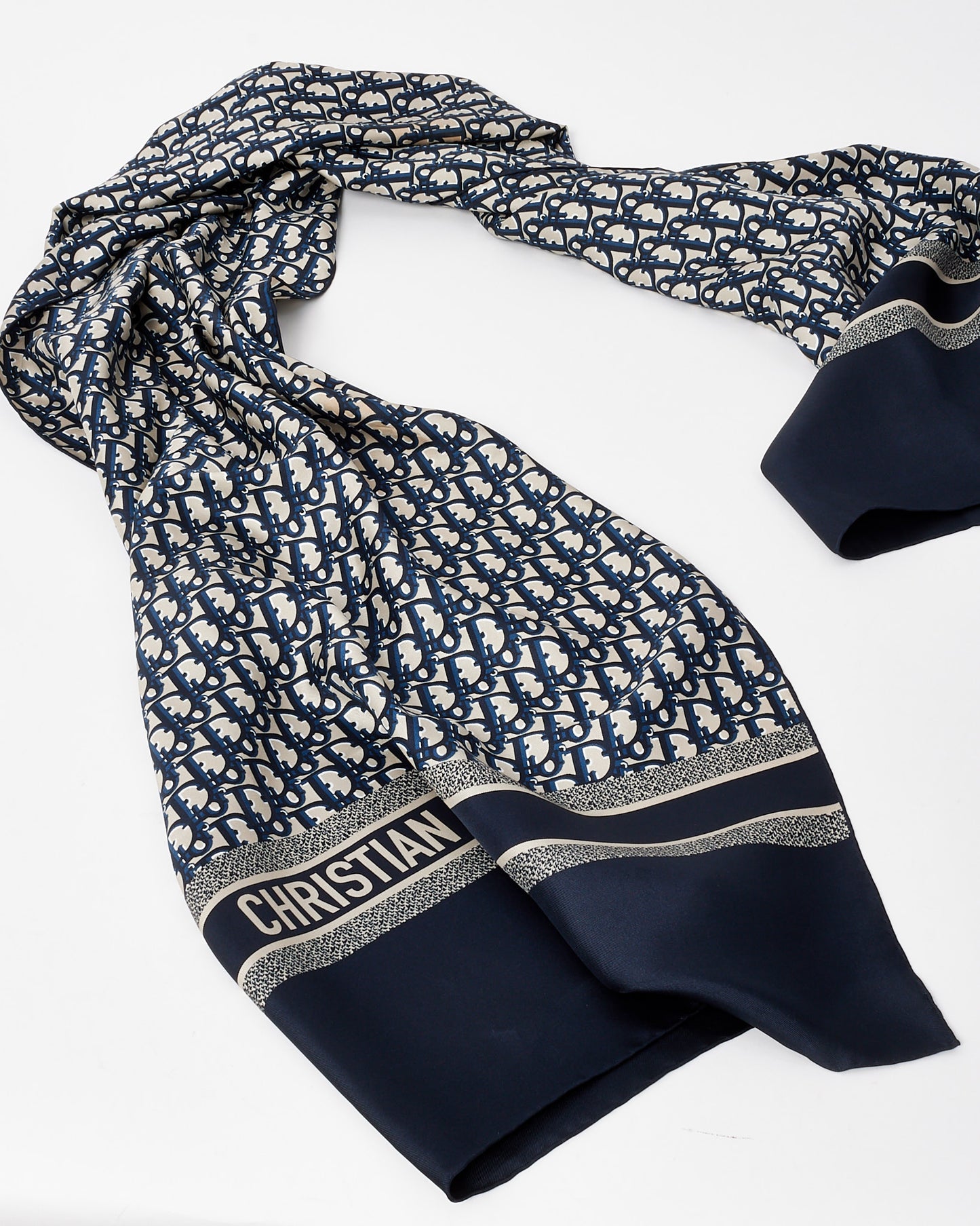 Dior Navy Blue Blue Silk Twill Dior Oblique Stole Scarf