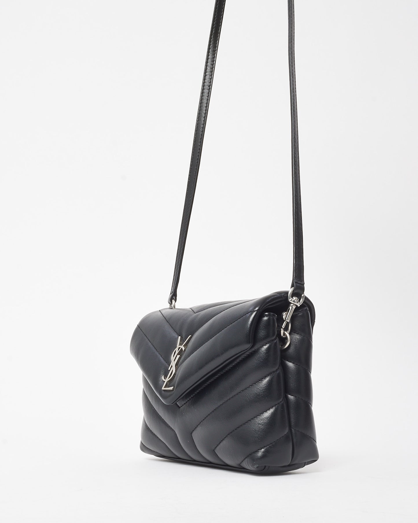 Saint Laurent Black Leather Toy LouLou Crossbody Bag SHW