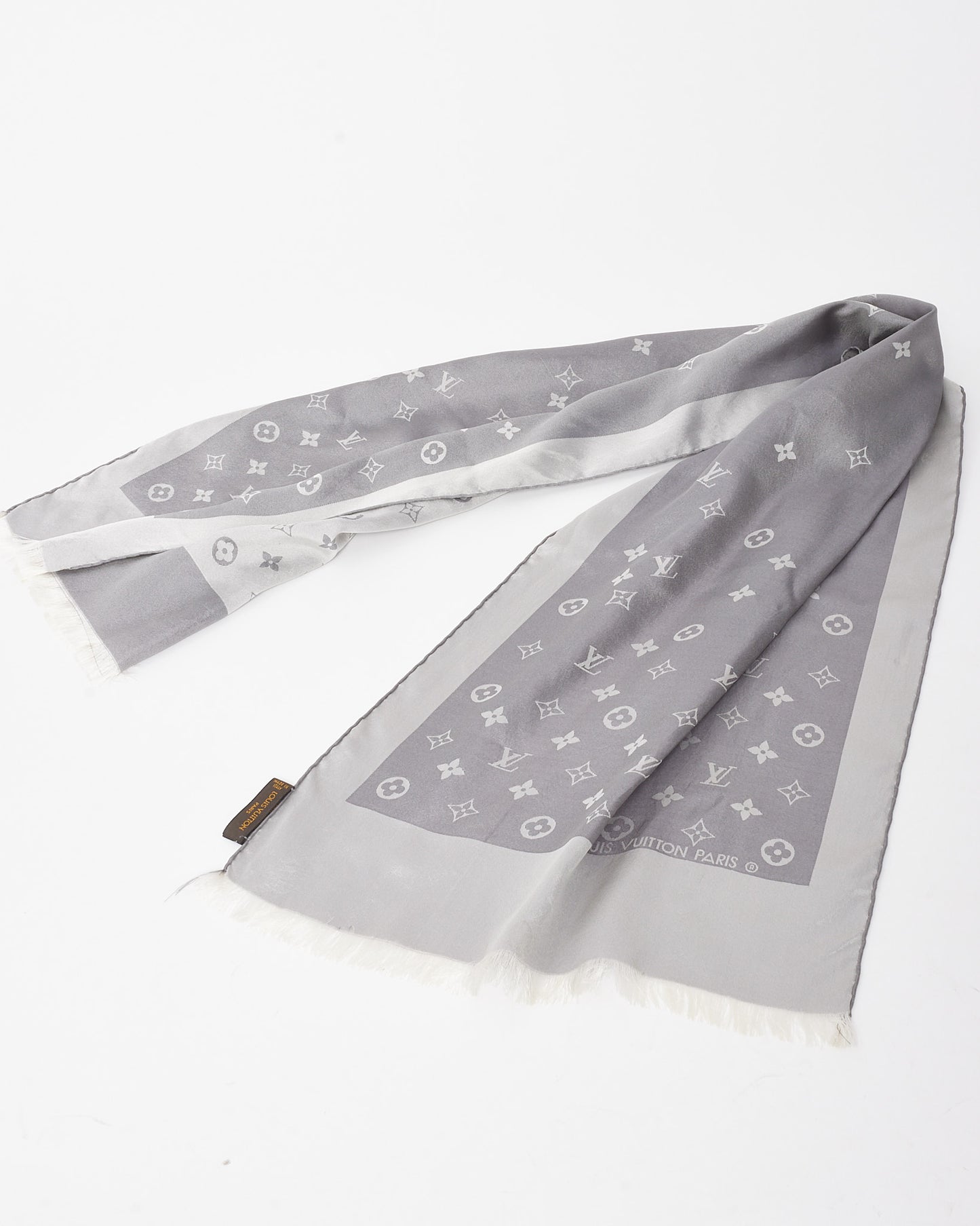 Louis Vuitton Grey Monogram Silk Capri Stole Scarf