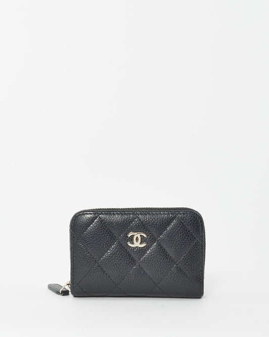 Chanel Black Caviar Leather Zip Coin Purse Wallet SHW