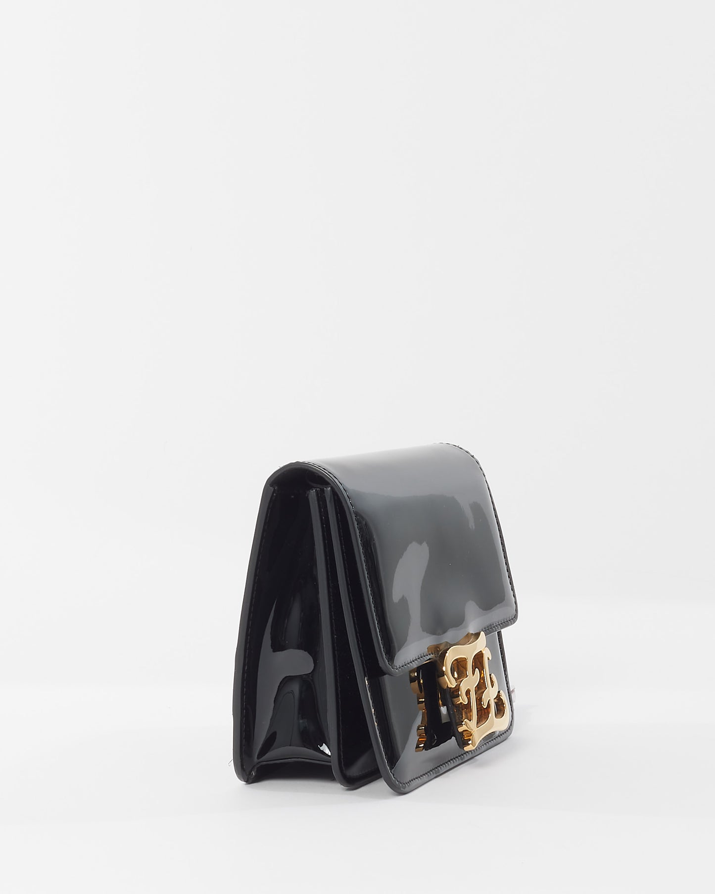 Fendi Black Patent Leather Karligraphy Small Crossbody Bag