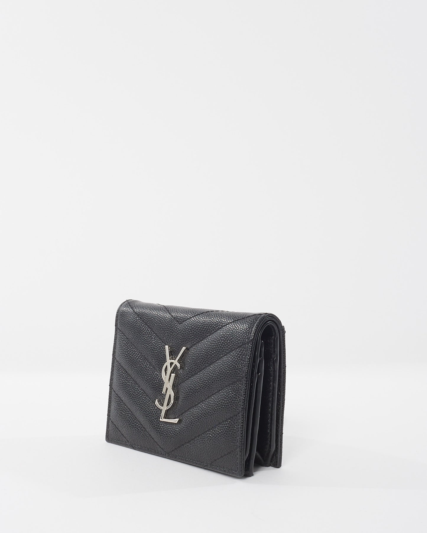 Saint Laurent Black Leather Cassandre Logo Bi Fold Wallet