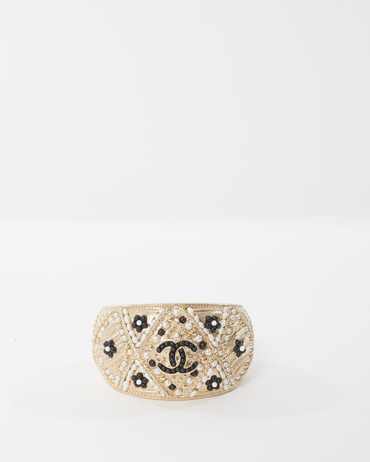 Chanel Gold Metal Jewelled and Beaded Cuff