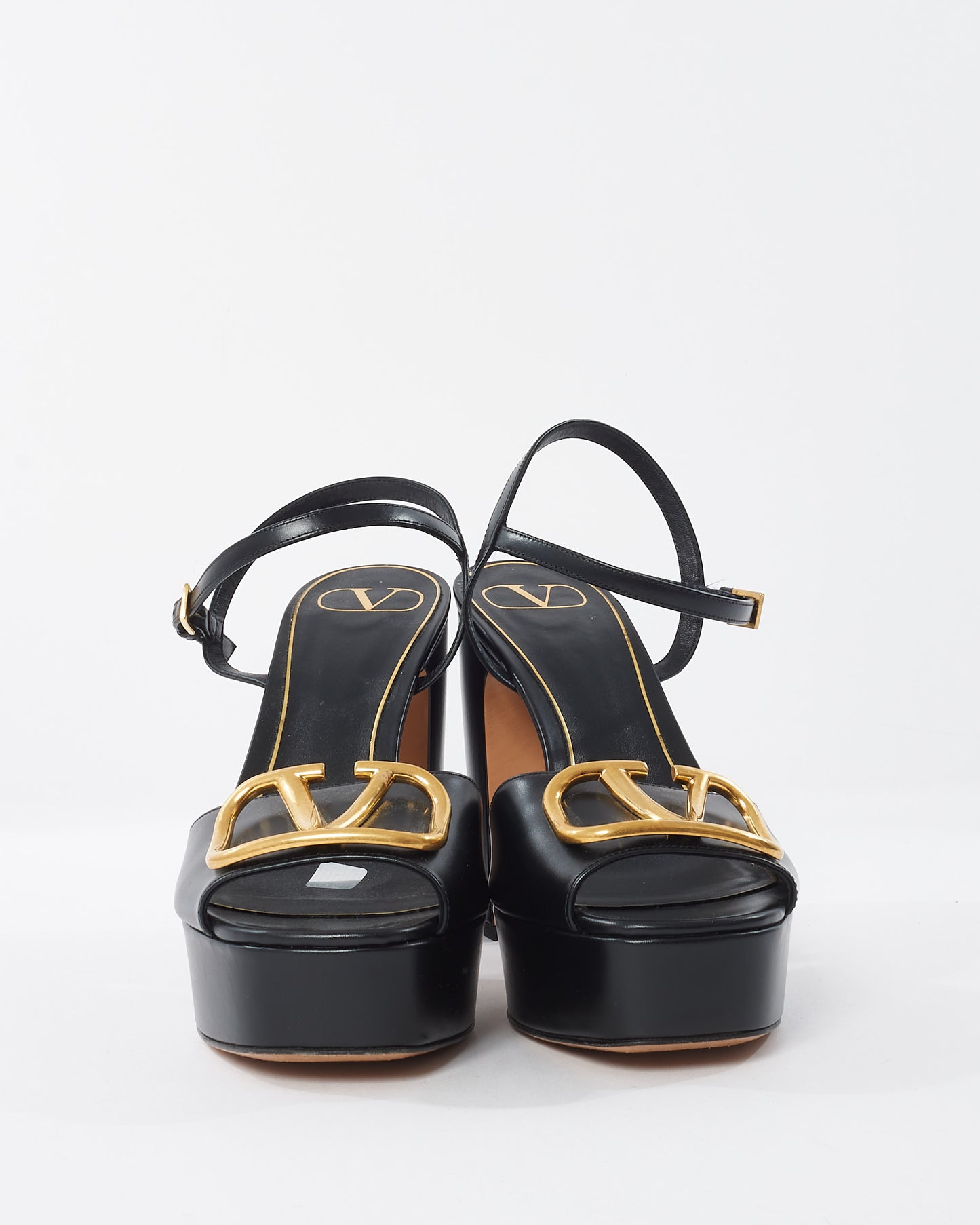 Valentino Black Leather VLogo Signature Platform Sandals- 41