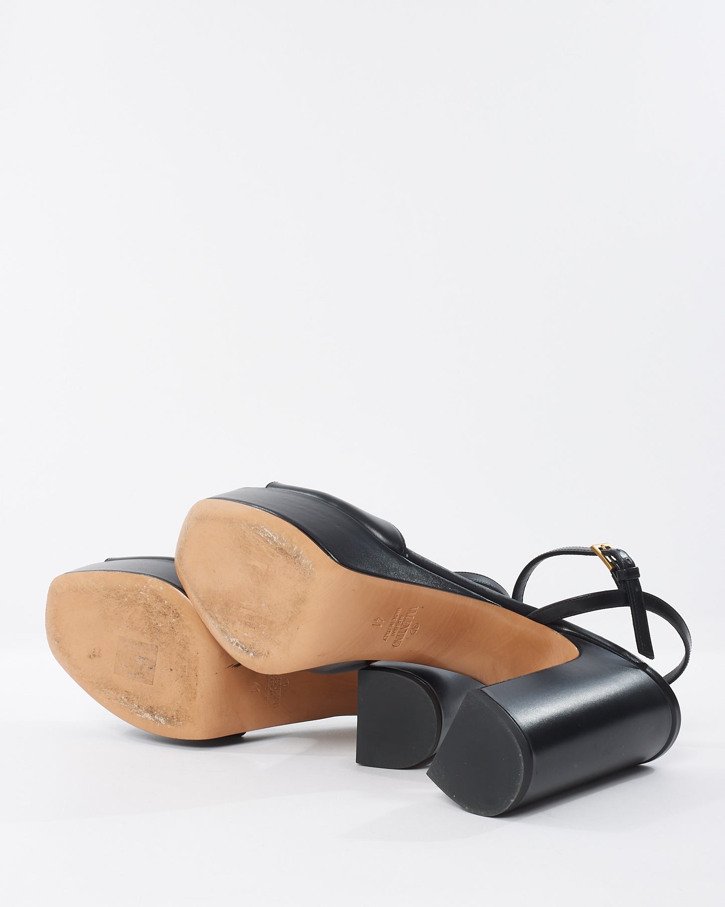 Valentino Black Leather VLogo Signature Platform Sandals- 41
