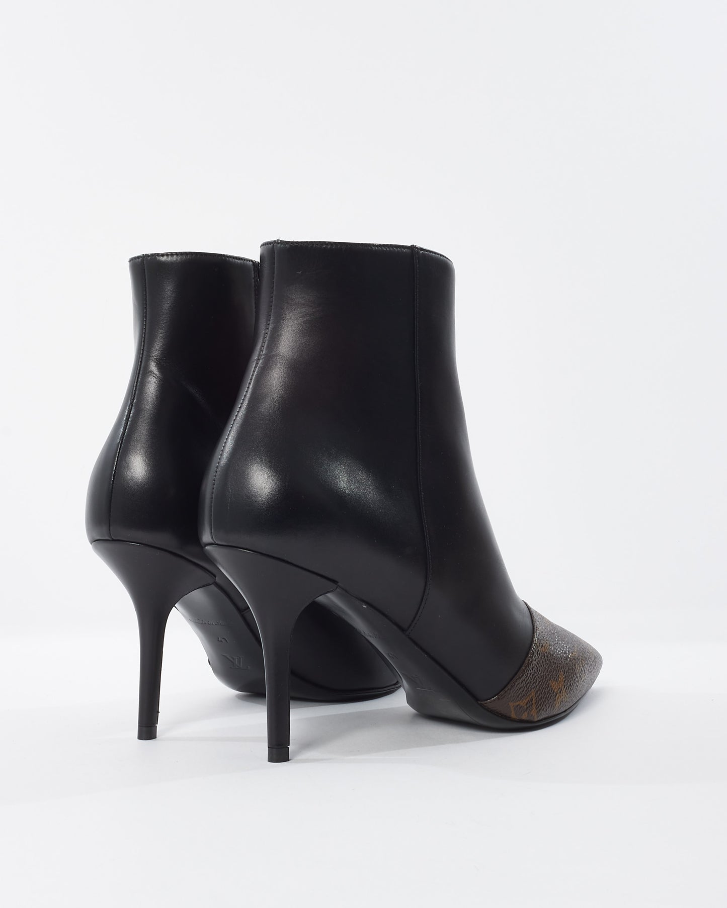 Louis Vuitton Black Leather with Monogram Cherie Ankle Boots - 41
