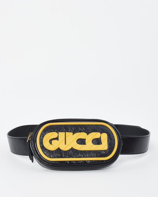 Gucci Black & Yellow Logo Patent Leather Game Patch Belt Bag - 90/36