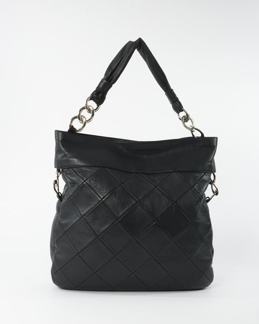 Chanel Black Quilted Leather LAX Embossed Logo Large Hobo Shopping Tote