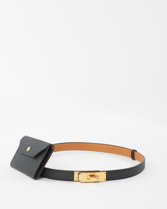 Hermès Black Epsom Leather Kelly 18 Pocket Belt GHW