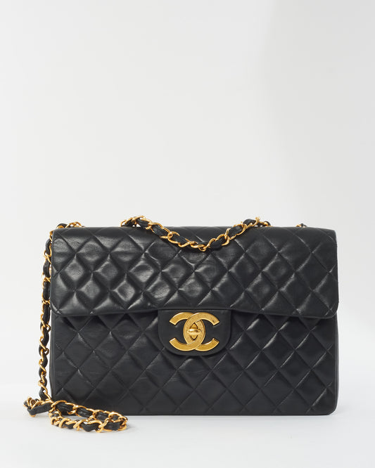 Chanel Vintage Black Lambskin Single Flap Maxi Bag XL GHW