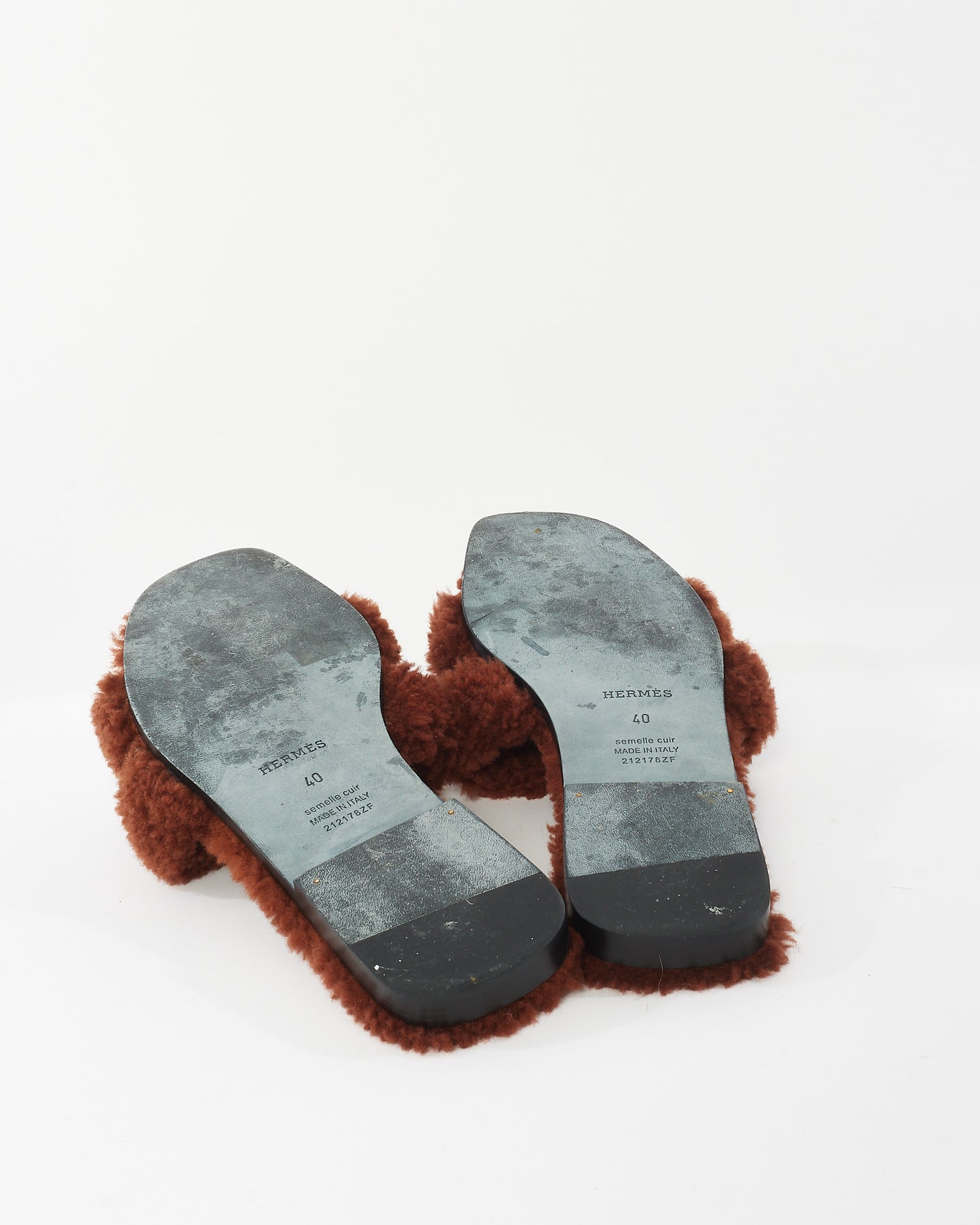 Hermès Brown Teddy Shearling Oran H Sandals - 40