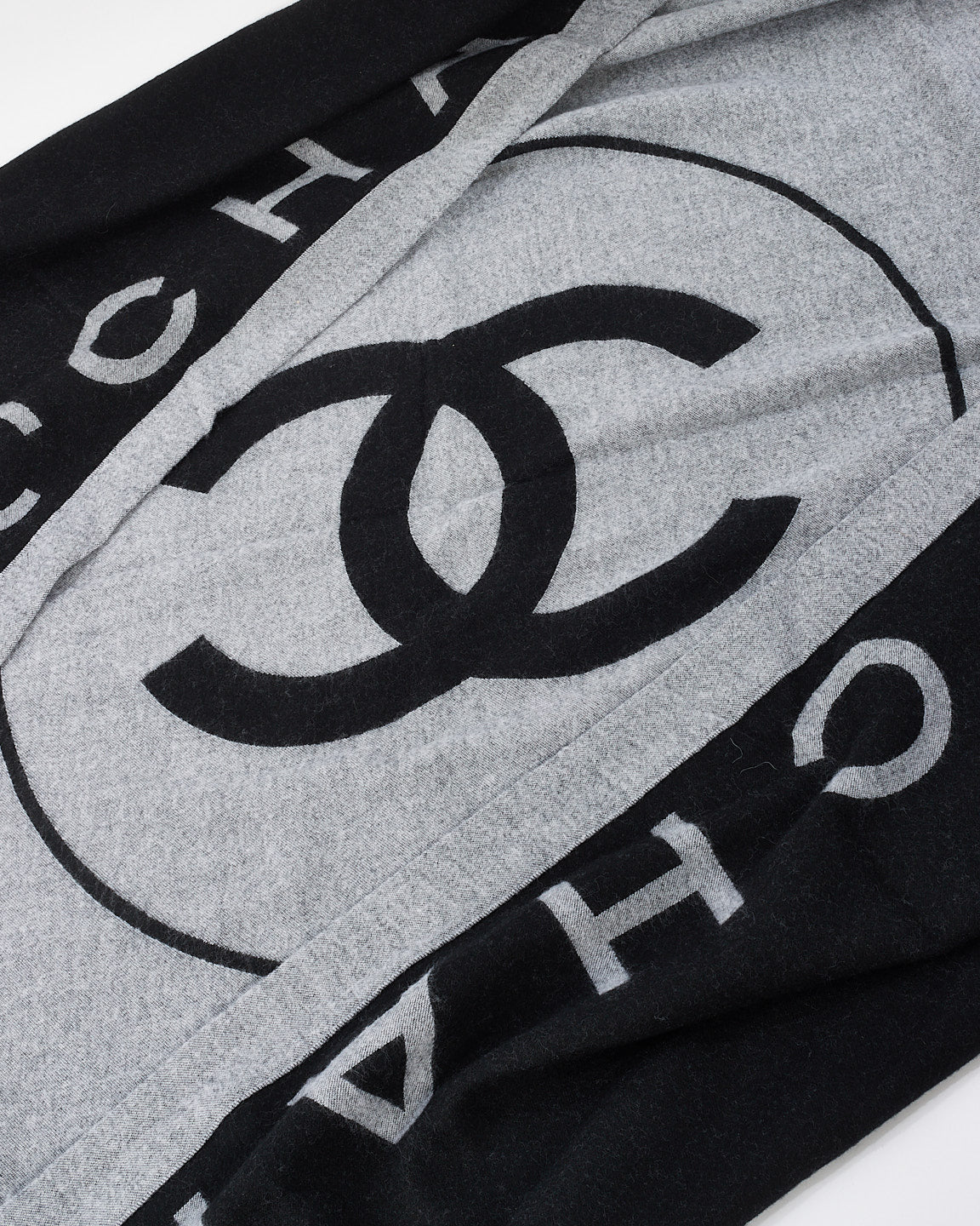Chanel Black & Grey Logo Wool Blanket