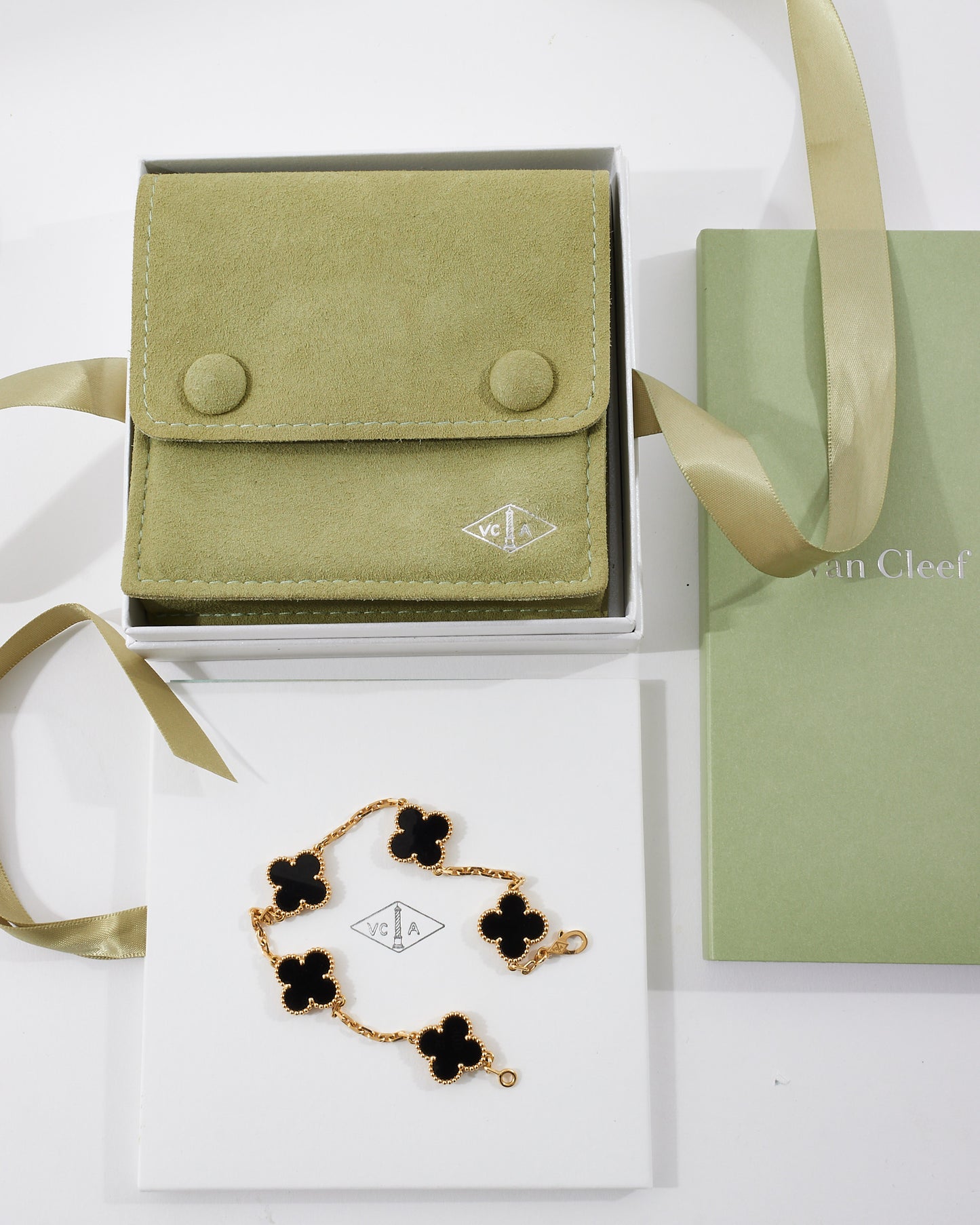 Van Cleef & Arpels 18K Yellow Gold & Onyx Vintage Alhambra 5 Motifs Bracelet