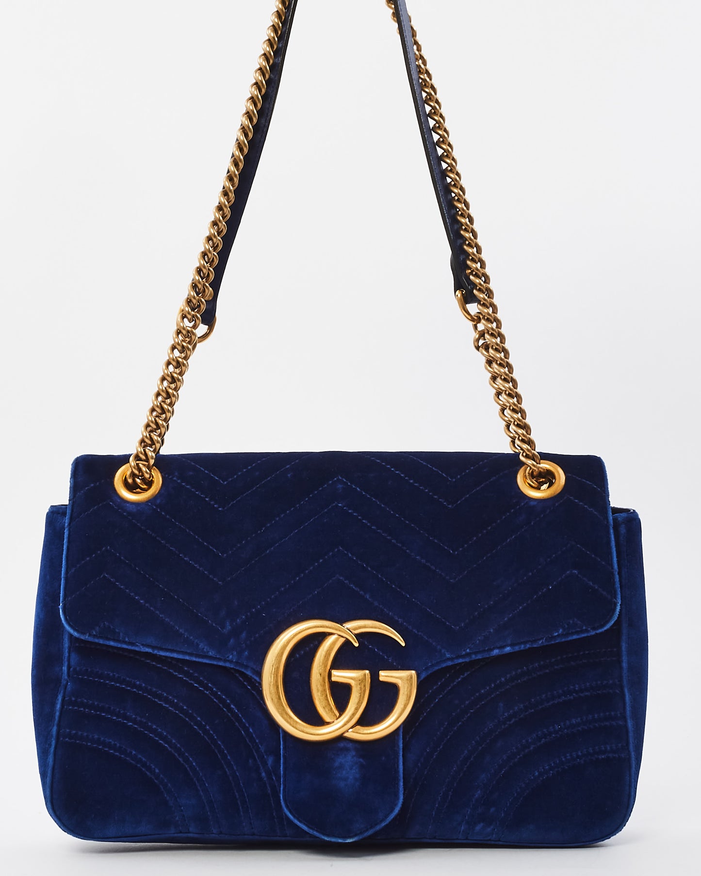 Gucci Blue Velvet Marmont Medium Flap Shoulder Bag