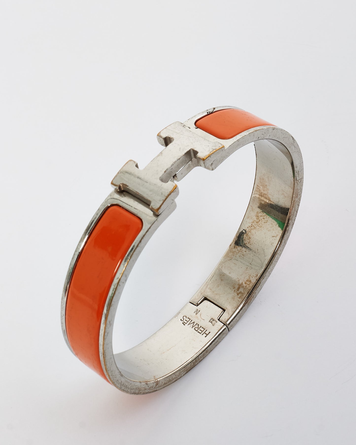 Hermès Orange & Silver Clic Bracelet - GM