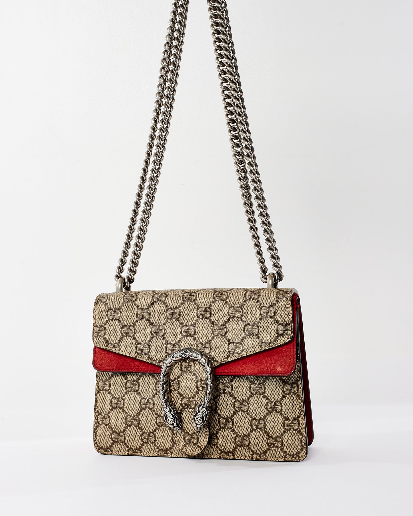 Gucci Monogram Coated Canvas & Red Suede GG Super Mini Dionysus