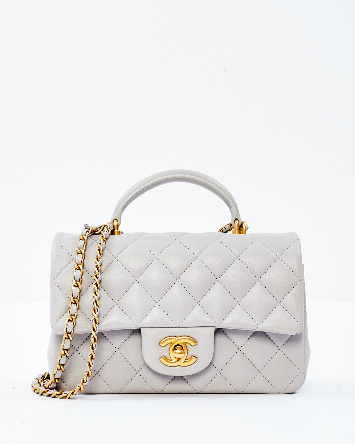 Buy Chanel Light Grey Lambskin Leather Mini Top Handle Flap Bag
