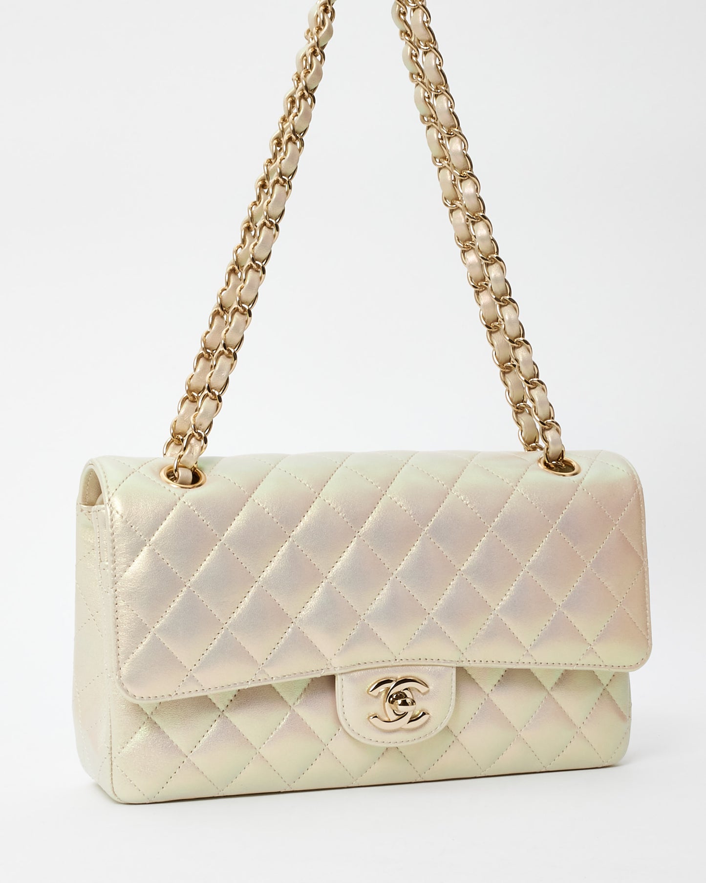 Chanel Pearl Iridescent Lambskin Medium Classic Double Flap