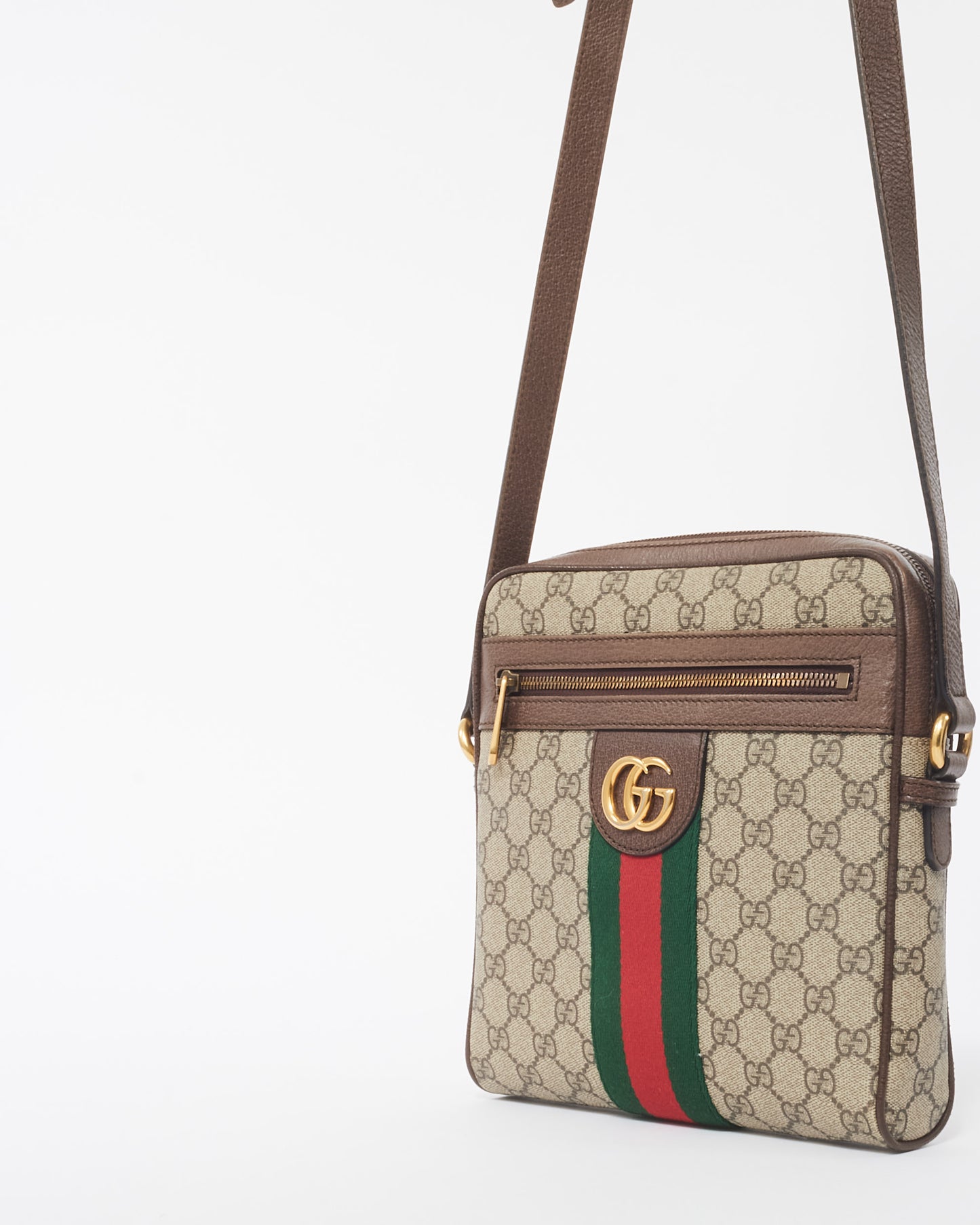 Gucci Brown GG Monogram Coated Canvas Small Web Ophidia Crossbody Bag