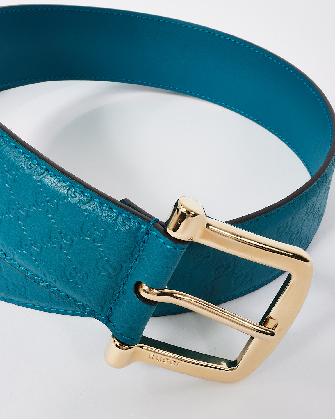 Gucci Blue Calfskin Leather Microguccissima Margaux Belt - 80/32