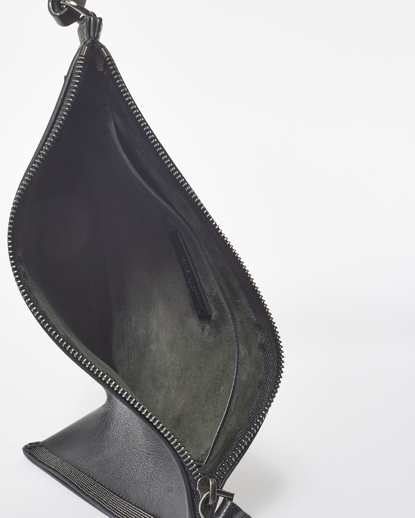 Brunello Cucinelli Black Leather & Sparkle Wristlet Pouch