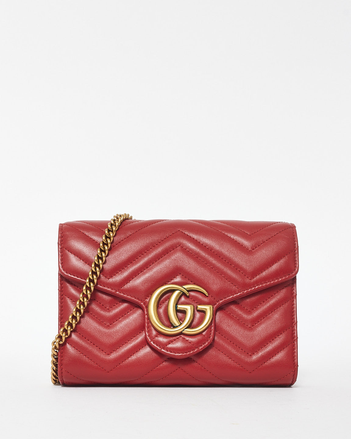 Buy Gucci Red Leather GG Marmont Wallet On Chain Crossbody Bag